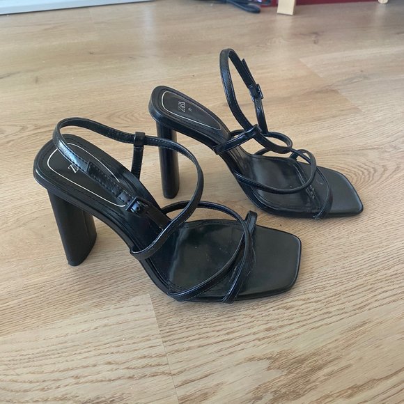 Zara Leather Square Toe Strappy Heels - Picture 2 of 6